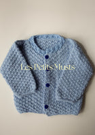 Hand Knit Blue Baby Cardigan — 3 Months