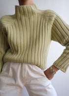 Vintage Pistachio mock neck chunky 100 % cotton Knit
