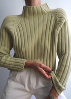 Vintage Pistachio mock neck chunky 100 % cotton Knit