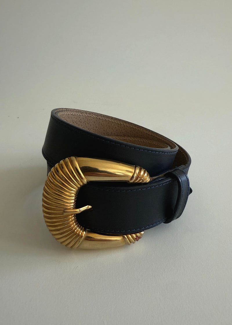 Iconic Vintage genuine Leather Sculptural Buckle Belt