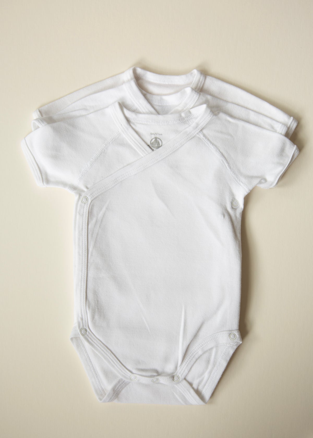 Petit Bateau White Baby Bodysuits — Set of 3 — 3–6 Months