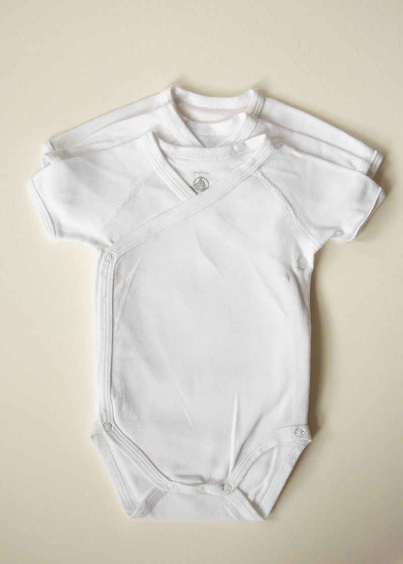 Petit Bateau White Baby Bodysuits — Set of 3 — 3–6 Months
