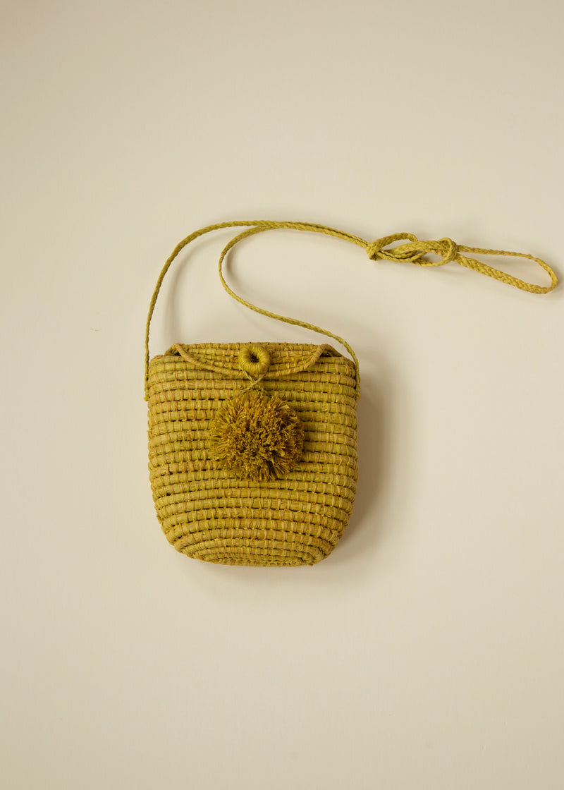 Woven Raffia Pom Pom Mini Bag