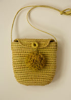 Woven Raffia Pom Pom Mini Bag
