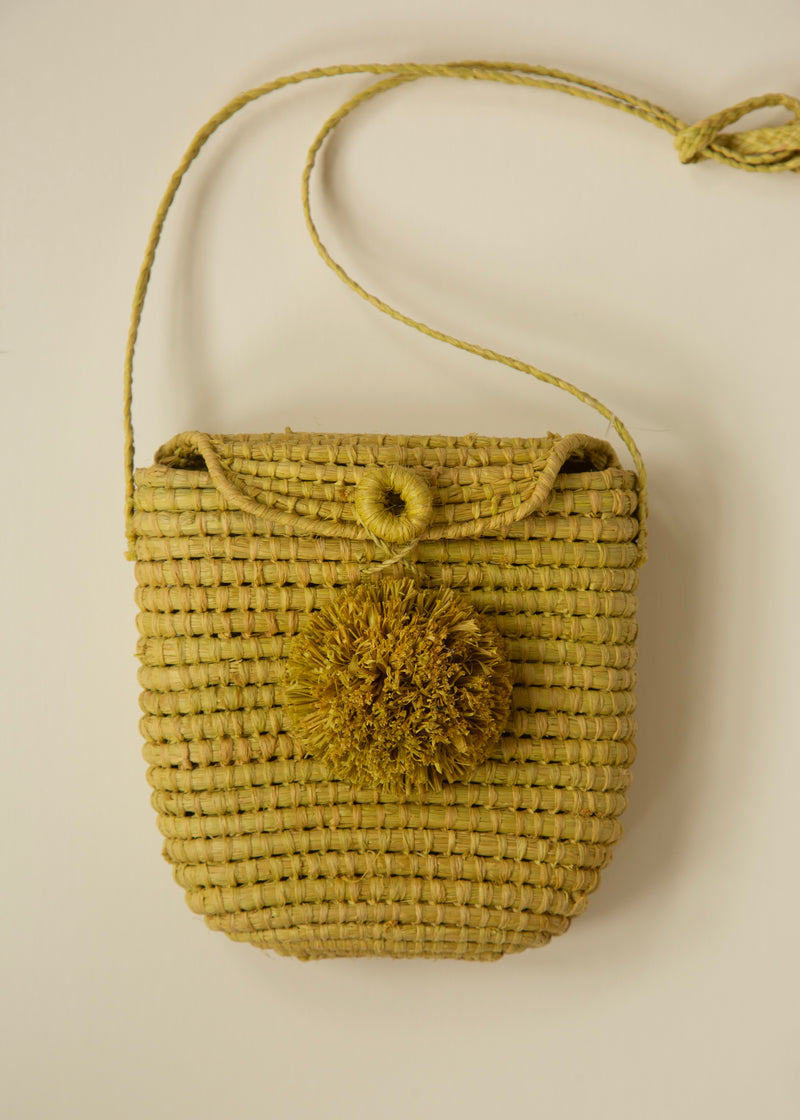 Woven Raffia Pom Pom Mini Bag