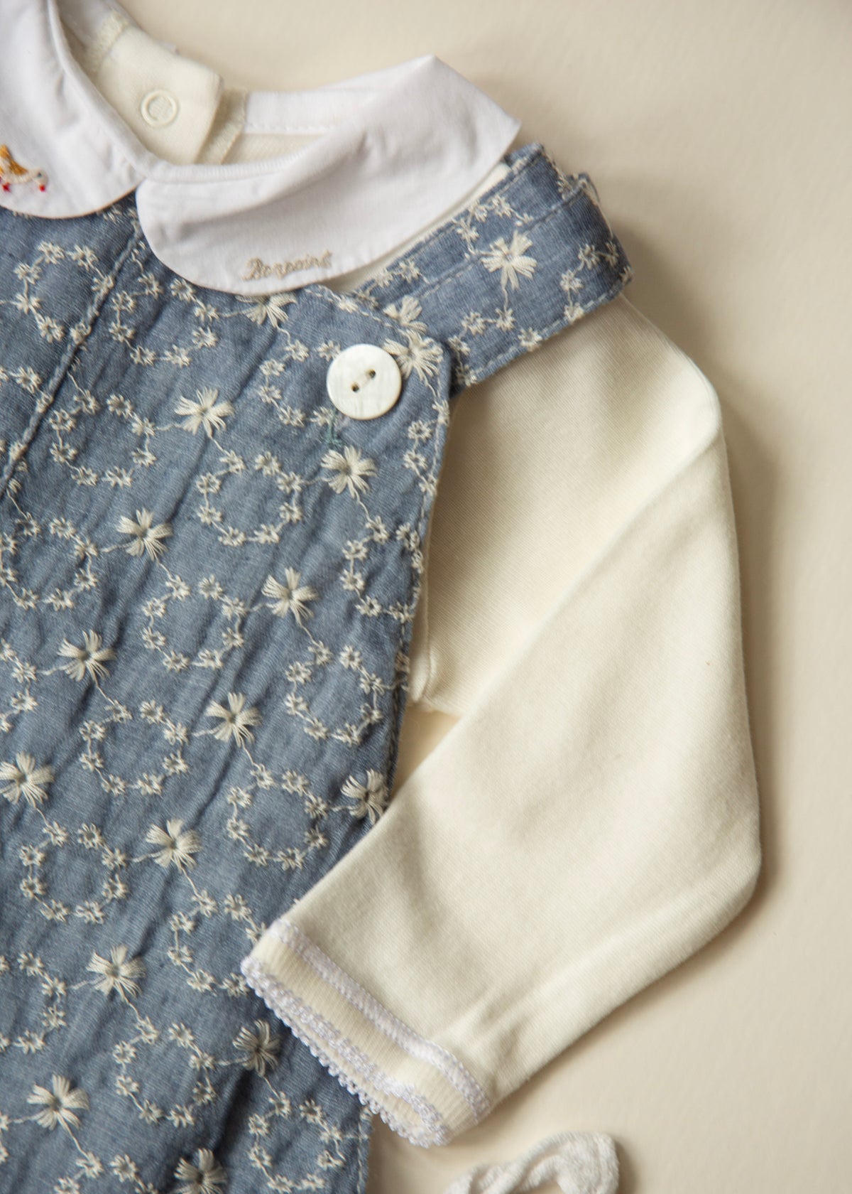 Bonpoint Embroidered Baby Romper Set — 3 Months