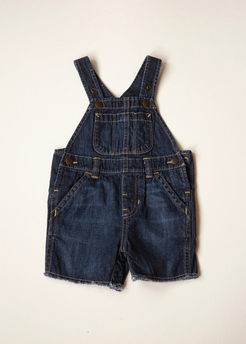 Vintage Denim Short Overalls — 12–18 Months