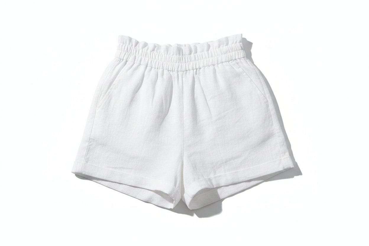 Short en lin – Léger et confortable, taille à volants