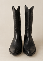 Front view black leather western boots