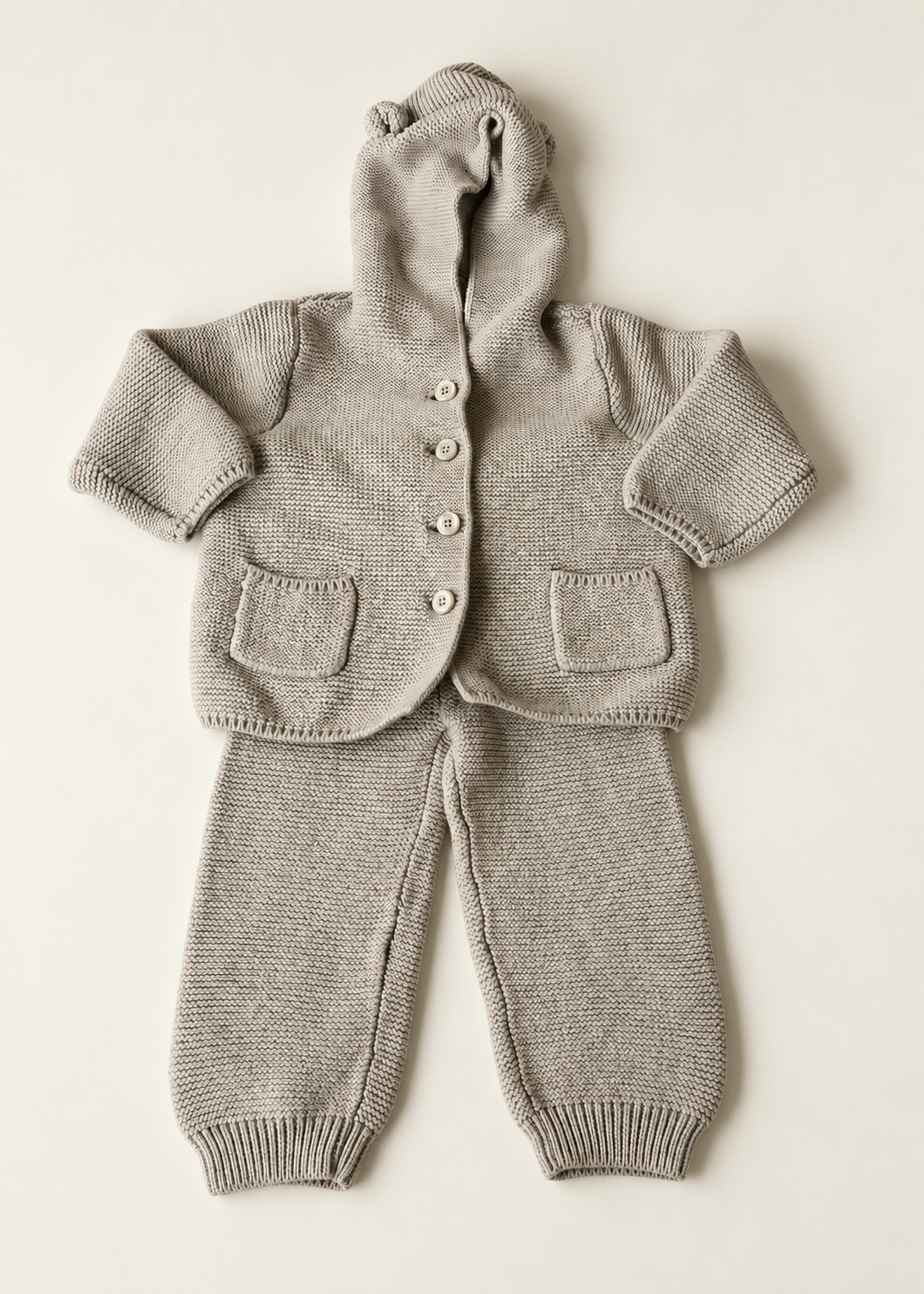 Vintage Grey Knit Cotton Tricot Set — 18–24 Months