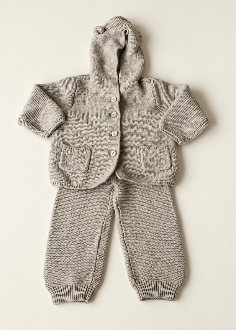 Vintage Grey Knit Cotton Tricot Set — 18–24 Months