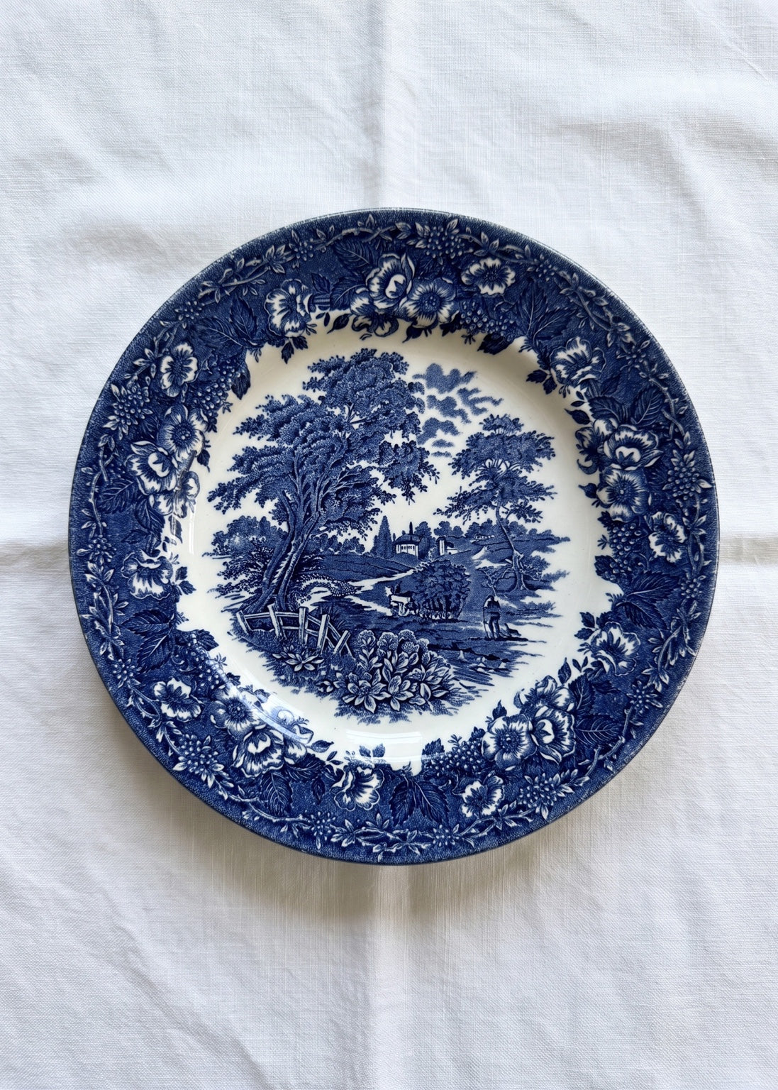 Vintage blue and white countryside plates, detail 1 of 4