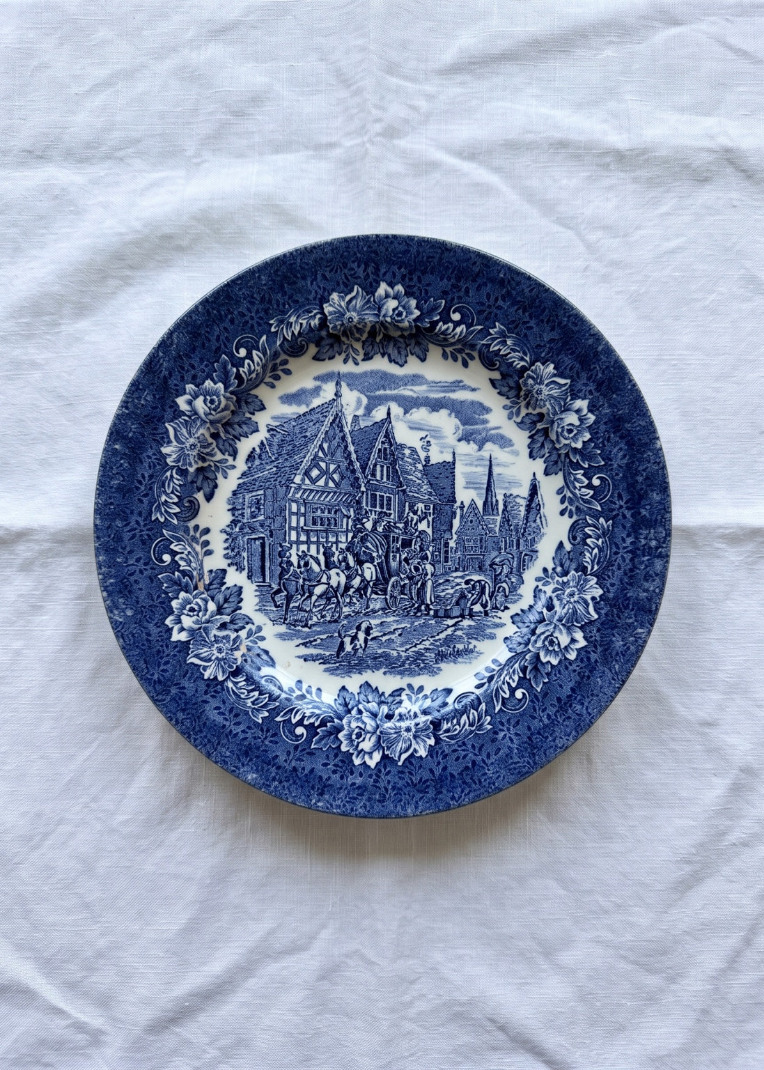 Vintage blue and white countryside plates, detail 2 of 4