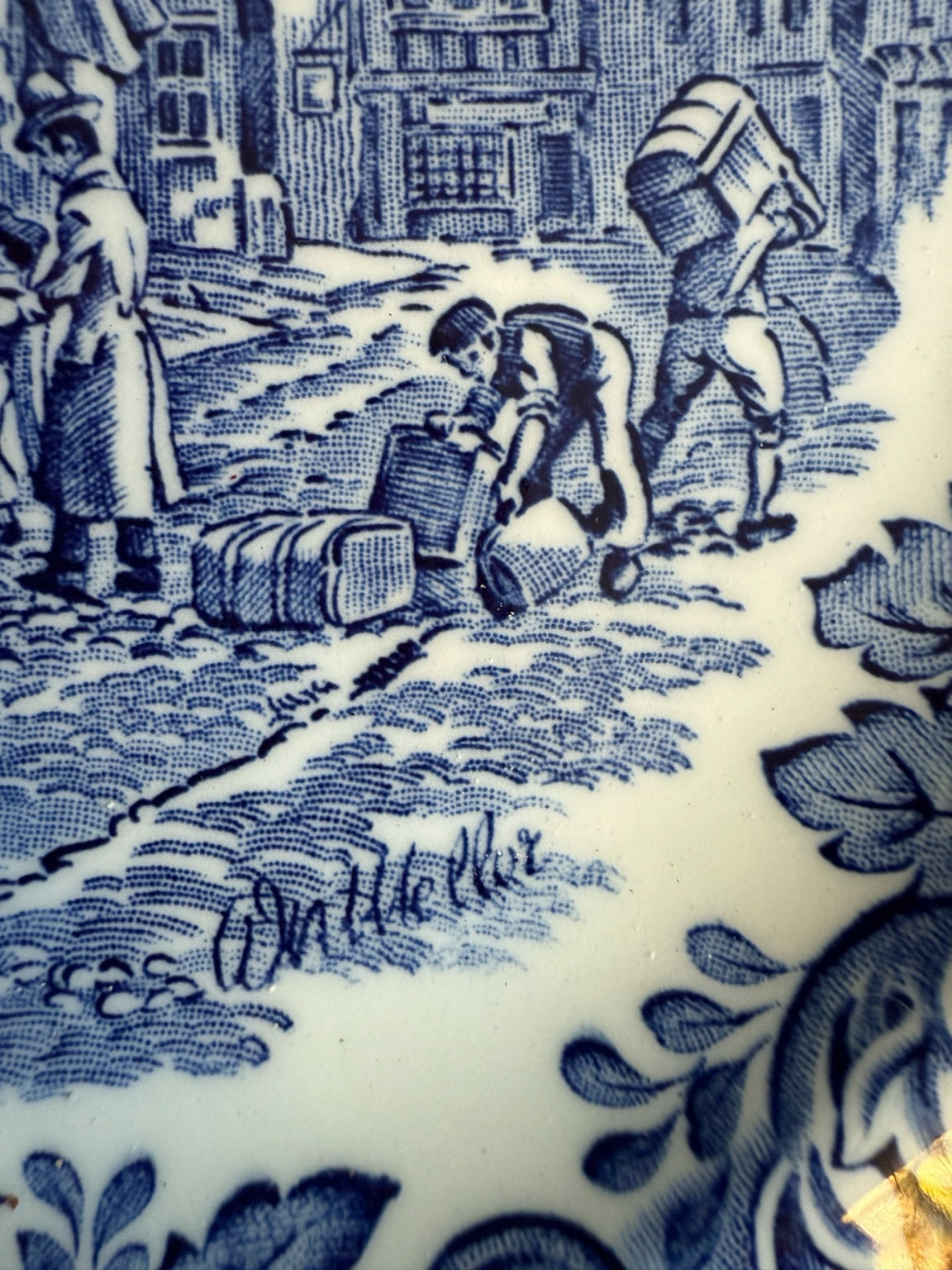 Vintage blue and white countryside plates, detail 4 of 4