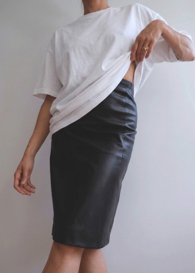 Vintage minimalist Leather Pencil Skirt