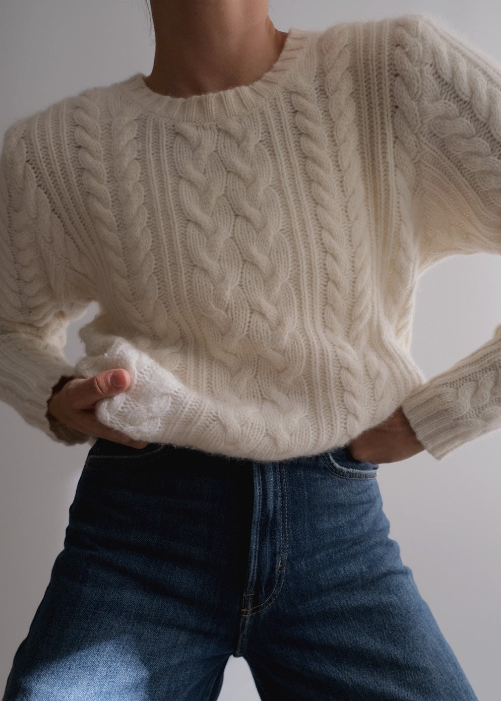 Vintage Ivory Lambswool & Angora Cable Knit Sweater