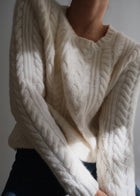 Vintage Ivory Lambswool & Angora Cable Knit Sweater