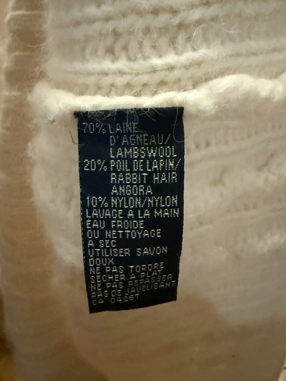 Vintage Ivory Lambswool & Angora Cable Knit Sweater