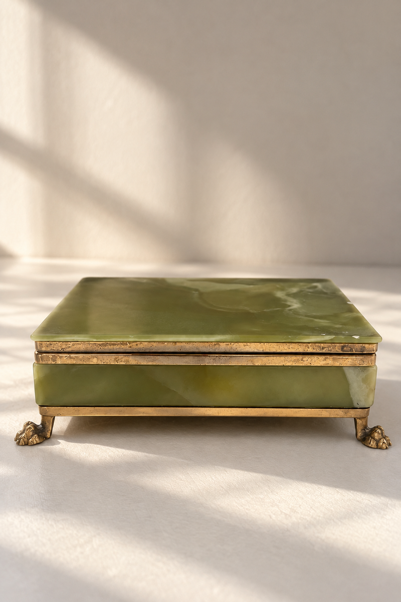 Vintage Genuine Green Onyx Trinket Box