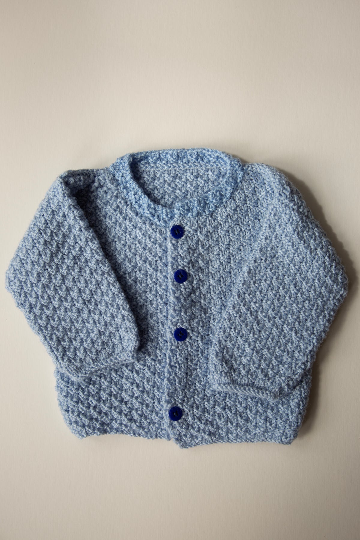 Hand Knit Blue Baby Cardigan — 3 Months