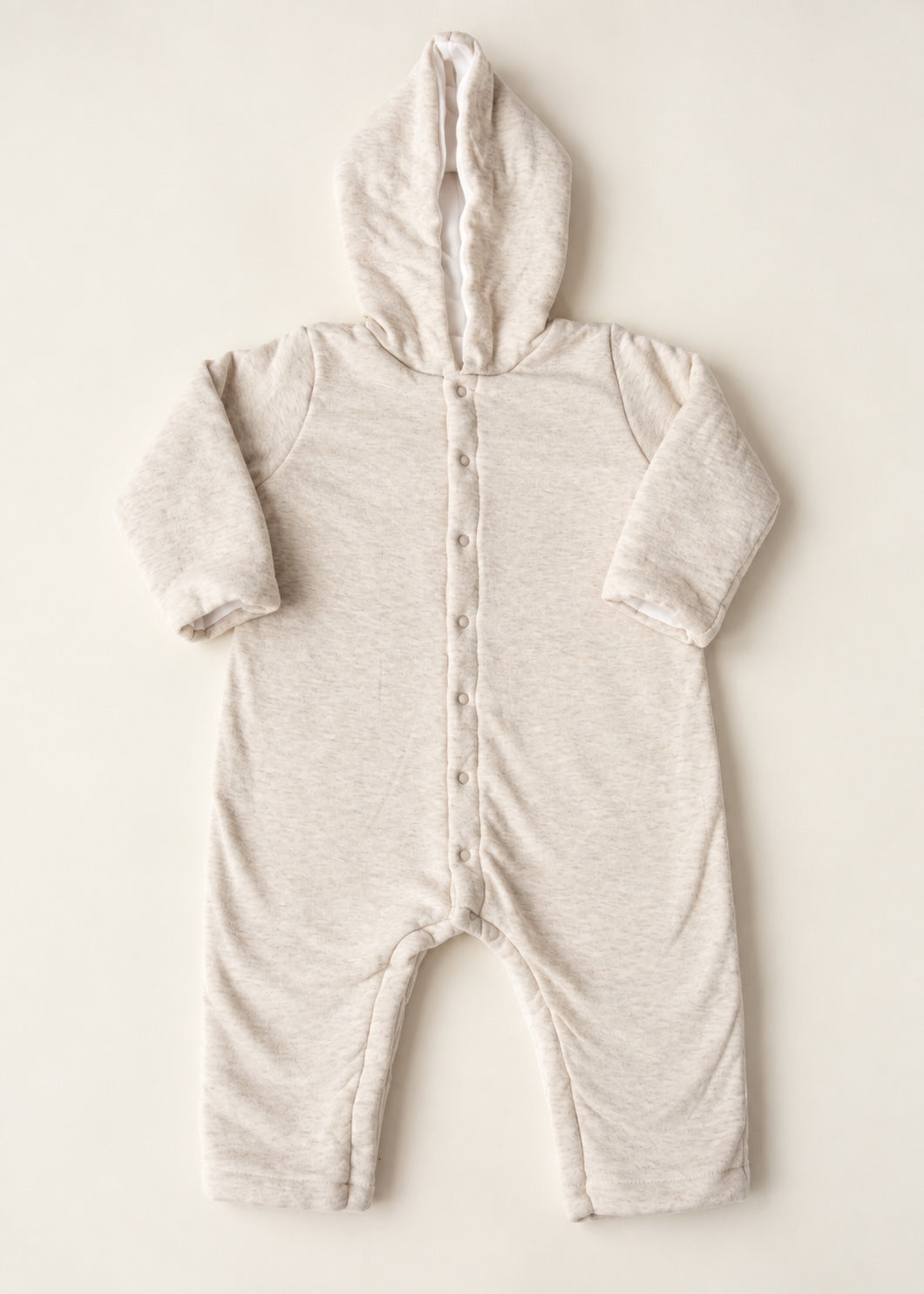 Petit Bateau heather beige quilted hooded baby onesie, size 9-12 months