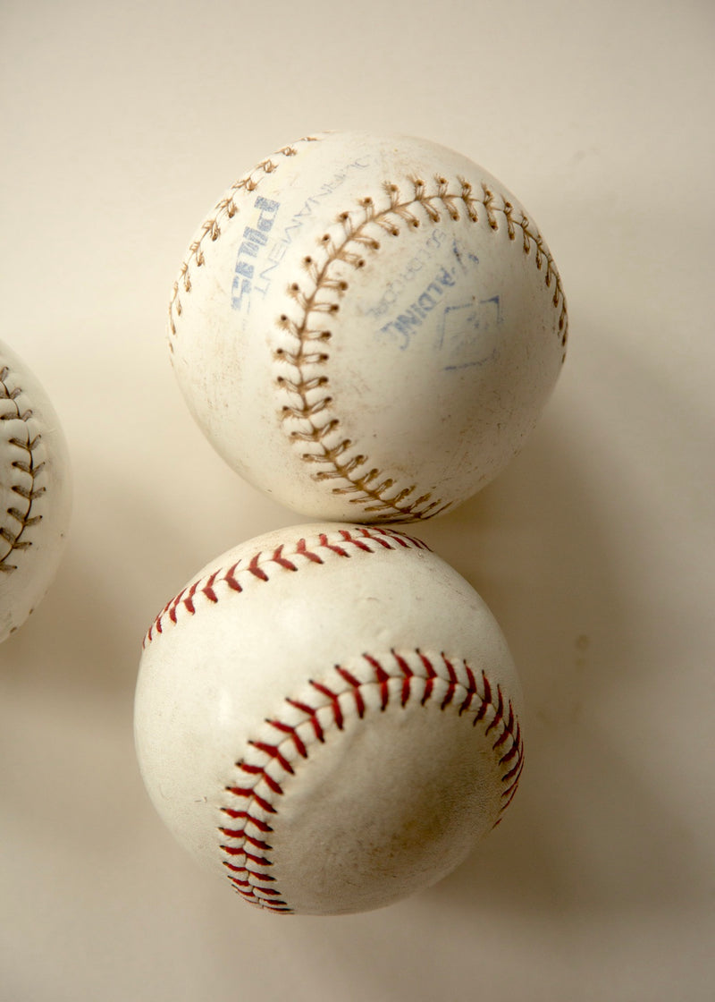 Three vintage baseballs for decorative kids room accent