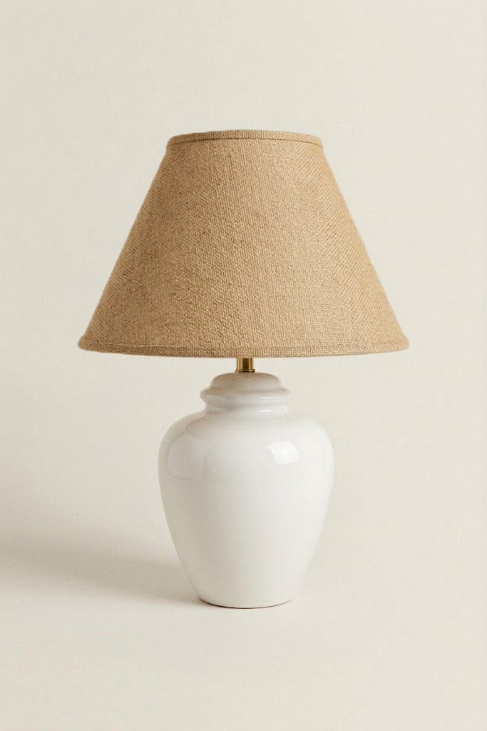 Vintage white ceramic lamp with custom authentic vintage shade
