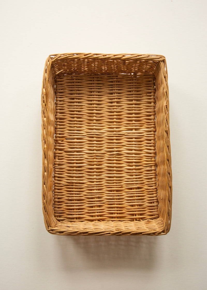 Vintage wicker decorative tray, top view