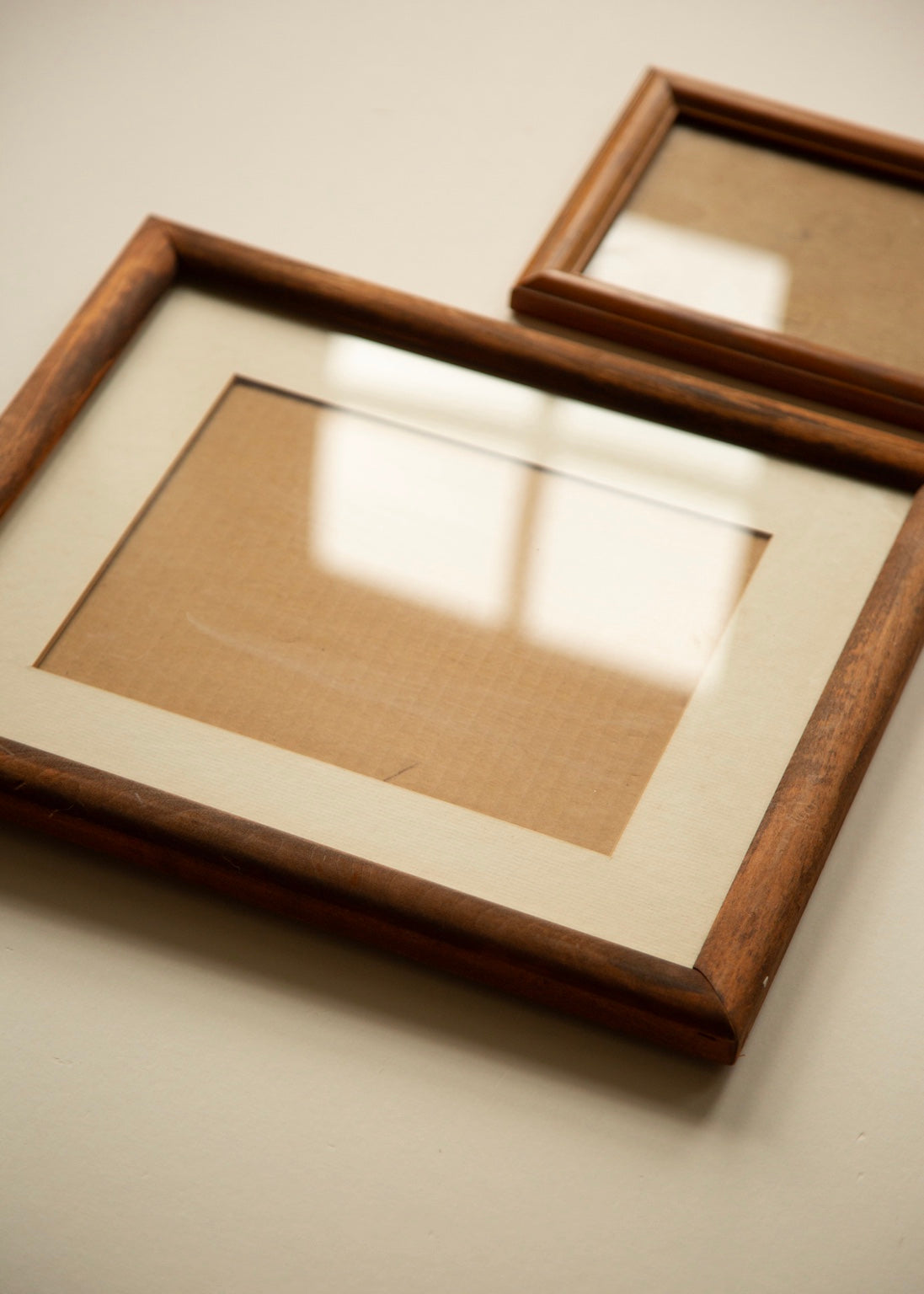 Set of two vintage warm wood picture frames