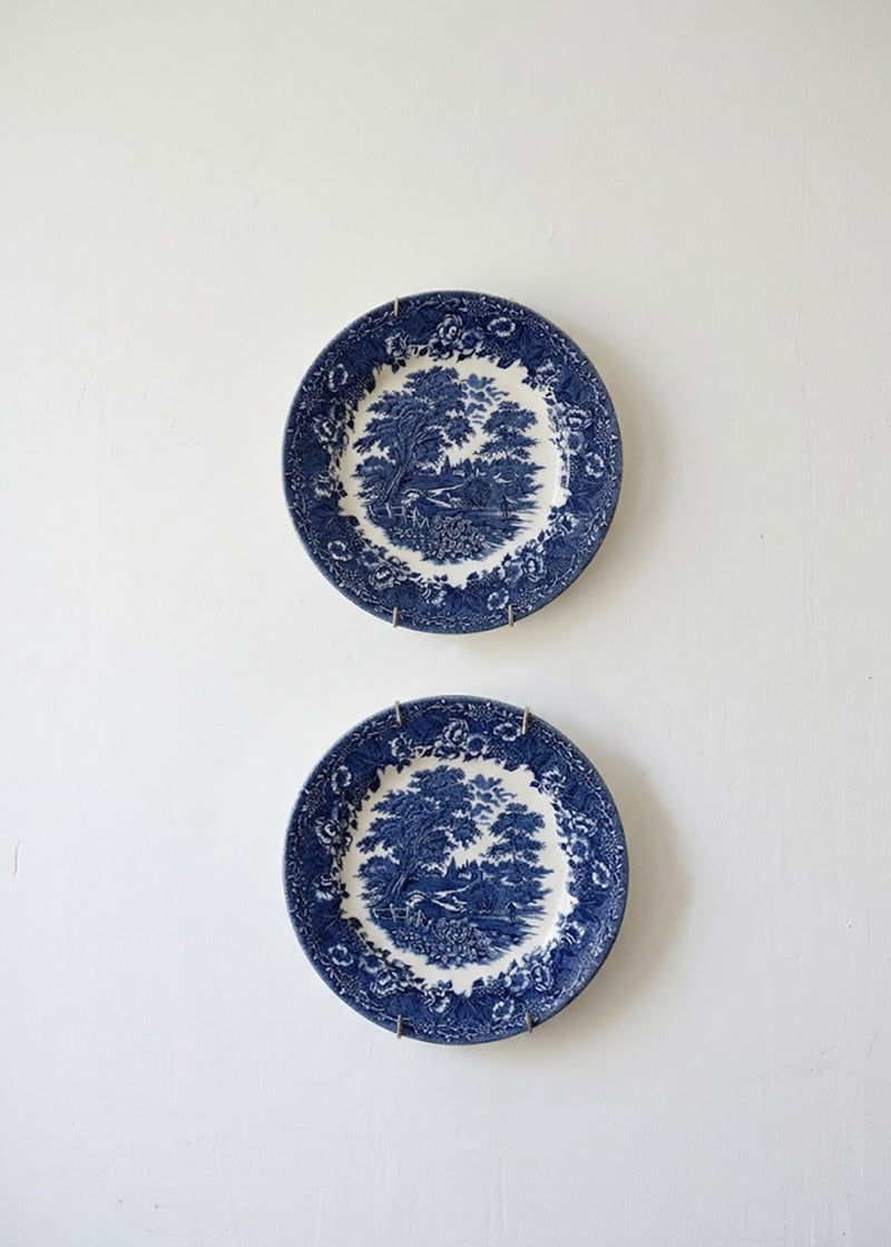 Vintage Blue & White Countryside Plates – Set of 2