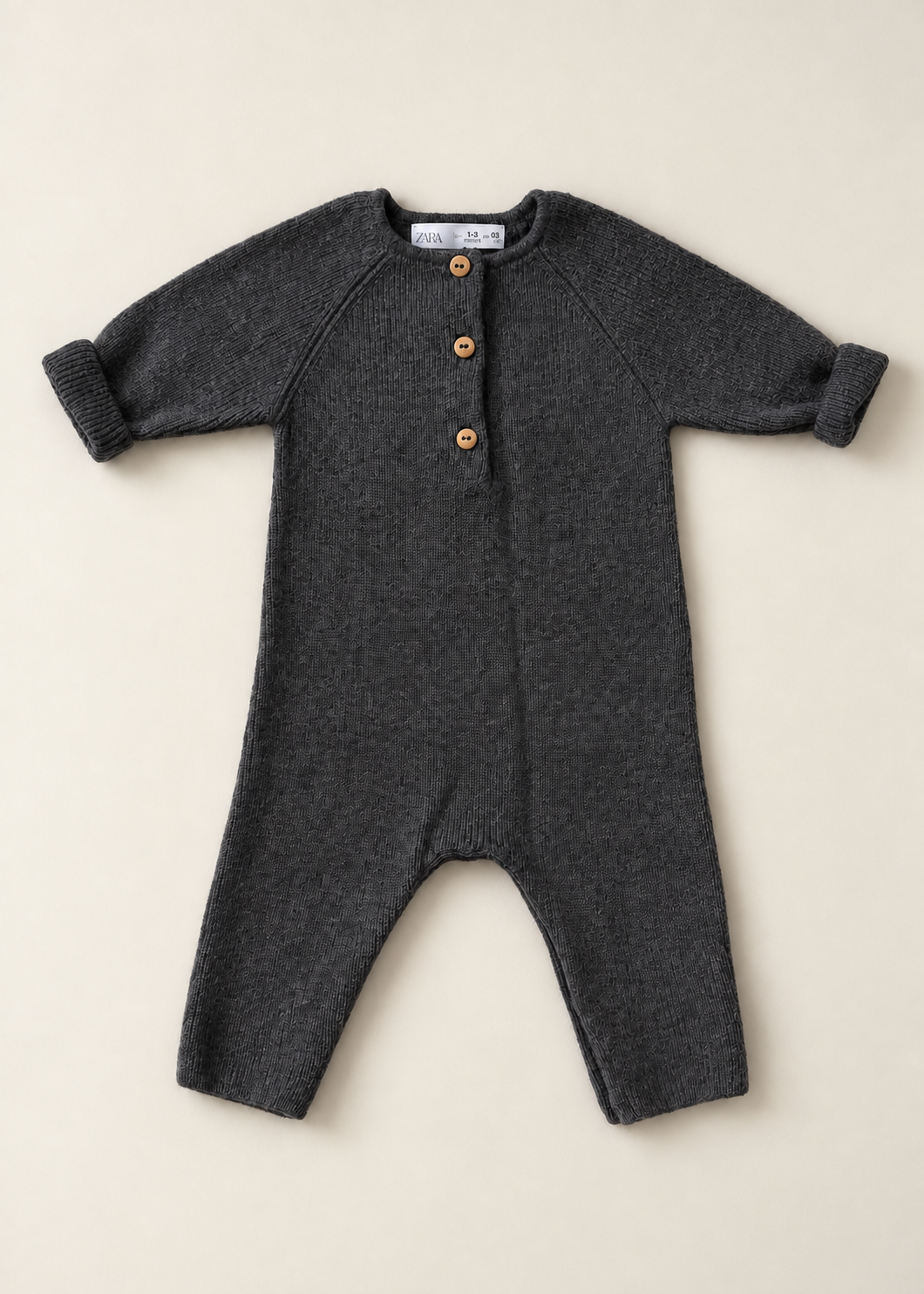 Zara Baby Charcoal Knit Romper 1 to 3M