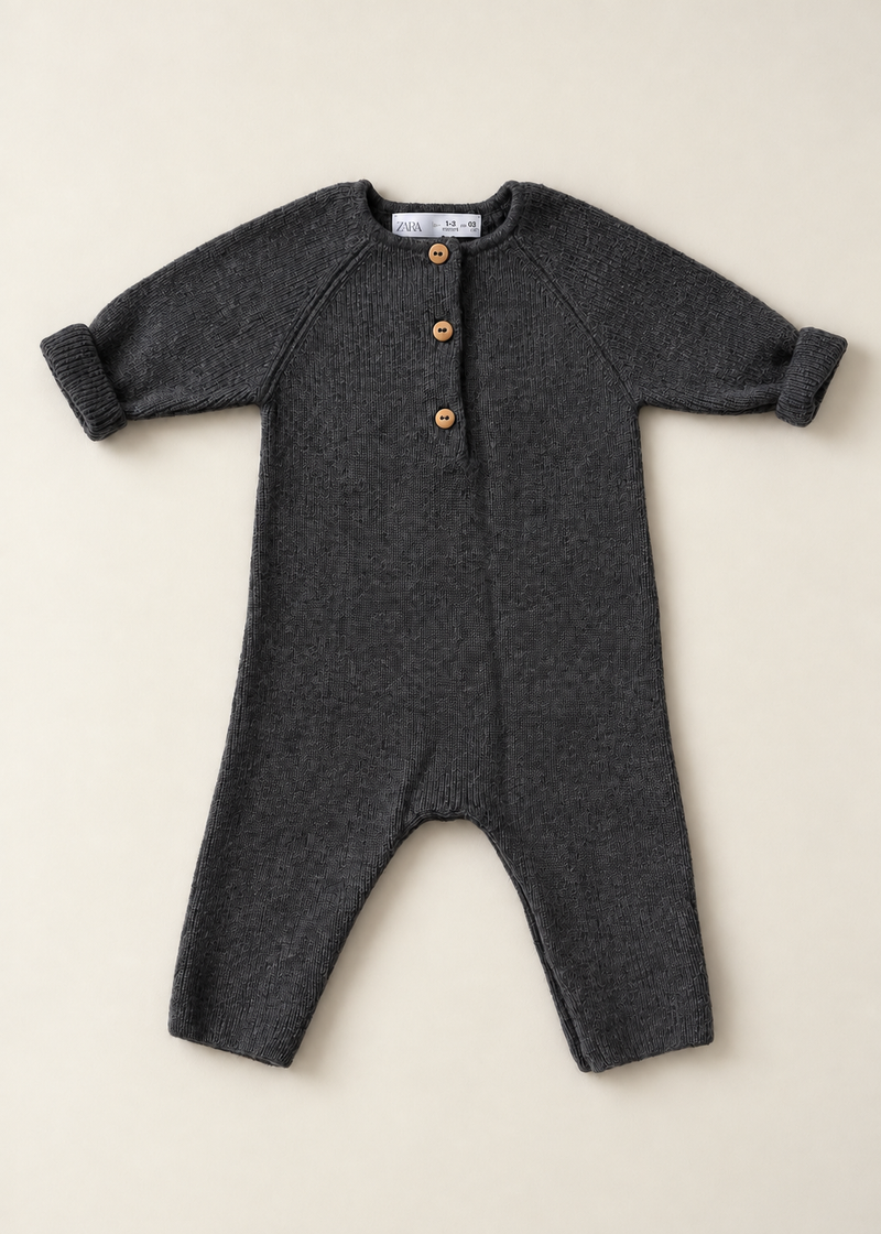 Zara Baby Charcoal Knit Romper 1 to 3M